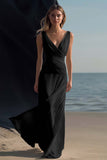 Vestido boho largo blanco de playa con escote en V fruncido