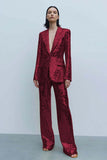 Trajes de fiesta de mujer con solapa de pico dorada brillante de 2 piezas