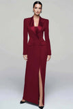 Vestido Blazer de Doble Botonadura con Solapa de Pico Negro para Mujer con Abertura
