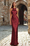 Vestido de fiesta de fiesta de sirena con recortes burdeos brillante
