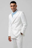 Trajes de novio para hombre de solapa de pico de botonadura sencilla a cuadros blancos