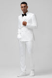 Trajes de hombre blancos slim fit con solapa de pico Jacquard cruzado de 2 piezas