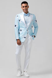 Solapa de pico azul claro Un botón 2 piezas Floral Trajes de fiesta para hombre