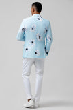 Solapa de pico azul claro Un botón 2 piezas Floral Trajes de fiesta para hombre