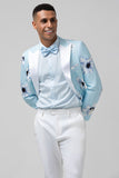 Solapa de pico azul claro Un botón 2 piezas Floral Trajes de fiesta para hombre