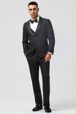 Traje de hombre chal negro solapa 3 piezas slim fit