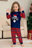 Conjunto de pijamas de Navidad de pantalones a cuadros de manga larga en azul marino rojo