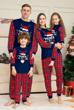 Conjunto de pijamas de Navidad de pantalones a cuadros de manga larga en azul marino rojo