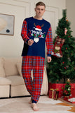 Conjunto de pijamas de Navidad de pantalones a cuadros de manga larga en azul marino rojo