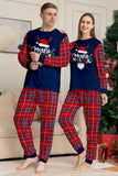 Conjunto de pijamas de Navidad de pantalones a cuadros de manga larga en azul marino rojo