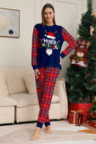 Conjunto de pijamas de Navidad de pantalones a cuadros de manga larga en azul marino rojo