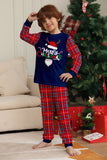 Conjunto de pijamas de Navidad de pantalones a cuadros de manga larga en azul marino rojo