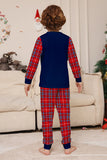 Conjunto de pijamas de Navidad de pantalones a cuadros de manga larga en azul marino rojo
