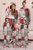 Pijamas familiares a juego con estampado de copos de nieve de una pieza en gris rojo