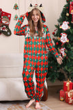 Pijamas familiares a juego de cuadros estampados con copos de nieve verde rojo