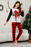 Conjunto de pijamas de Navidad con pantalones a cuadros de manga larga en negro y rojo
