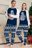 Conjunto de pijamas de Navidad estampados con pantalones a rayas de manga larga azul oscuro