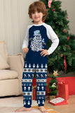 Conjunto de pijamas de Navidad estampados con pantalones a rayas de manga larga azul oscuro