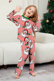 Conjunto de pijamas navideños estampados de manga larga a rayas rojas