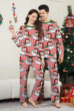 Conjunto de pijamas navideños estampados de manga larga a rayas rojas