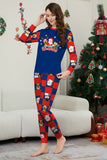 Conjunto de pijamas de Navidad de manga larga estampados con pantalones a cuadros azul oscuro
