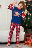 Conjunto de pijamas de Navidad de manga larga estampados con pantalones a cuadros azul oscuro