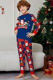 Conjunto de pijamas de Navidad de manga larga estampados con pantalones a cuadros azul oscuro