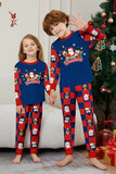 Conjunto de pijamas de Navidad de manga larga estampados con pantalones a cuadros azul oscuro