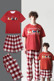 Pijamas familiares de manga corta con estampado de perro rojo a juego