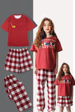 Pijamas familiares de manga corta con estampado de perro rojo a juego