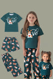 Pijamas familiares de manga corta estampados de perro verde oscuro a juego
