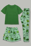 Pijamas familiares de manga corta con estampado de rana verde a juego