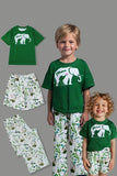 Pijamas familiares de manga corta estampados en verde oscuro a juego