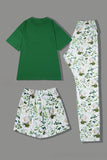 Pijamas familiares de manga corta estampados en verde oscuro a juego