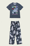 Pijamas familiares de manga corta con estampado animal gris oscuro