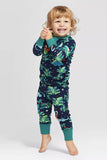 Pijamas de Navidad familiares de manga larga estampados en azul marino y verde