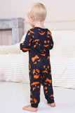 Pijamas de Halloween familiares de manga larga estampados en azul marino