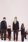 Pijamas de Halloween familiares de manga larga estampados en azul marino