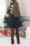 Pijamas de Halloween familiares de manga larga estampados en azul marino