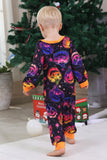 Pijamas de Halloween de manga larga de manga larga estampados en naranja