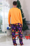 Pijamas de Halloween de manga larga de manga larga estampados en naranja