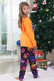 Pijamas de Halloween de manga larga de manga larga estampados en naranja