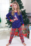 Pijamas familiares a juego de cuadros navideños con estampado azul real