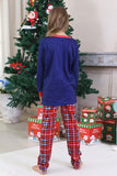 Pijamas familiares a juego de cuadros navideños con estampado azul real