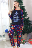 Conjuntos de pijamas de Navidad a juego con estampado de árbol de luces navales