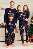 Conjunto de pijamas a juego con estampado de feliz Navidad en azul marino