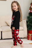 Conjunto de pijamas a juego con estampado de copos de nieve de reno rojo negro para Navidad