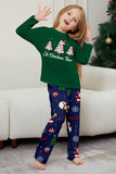 Pijamas de Navidad a juego de manga larga con estampado de árbol verde azul