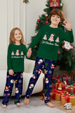 Pijamas de Navidad a juego de manga larga con estampado de árbol verde azul