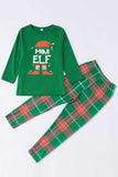 Conjunto de pijamas a juego de cuadros navideños de cuello redondo verde oscuro